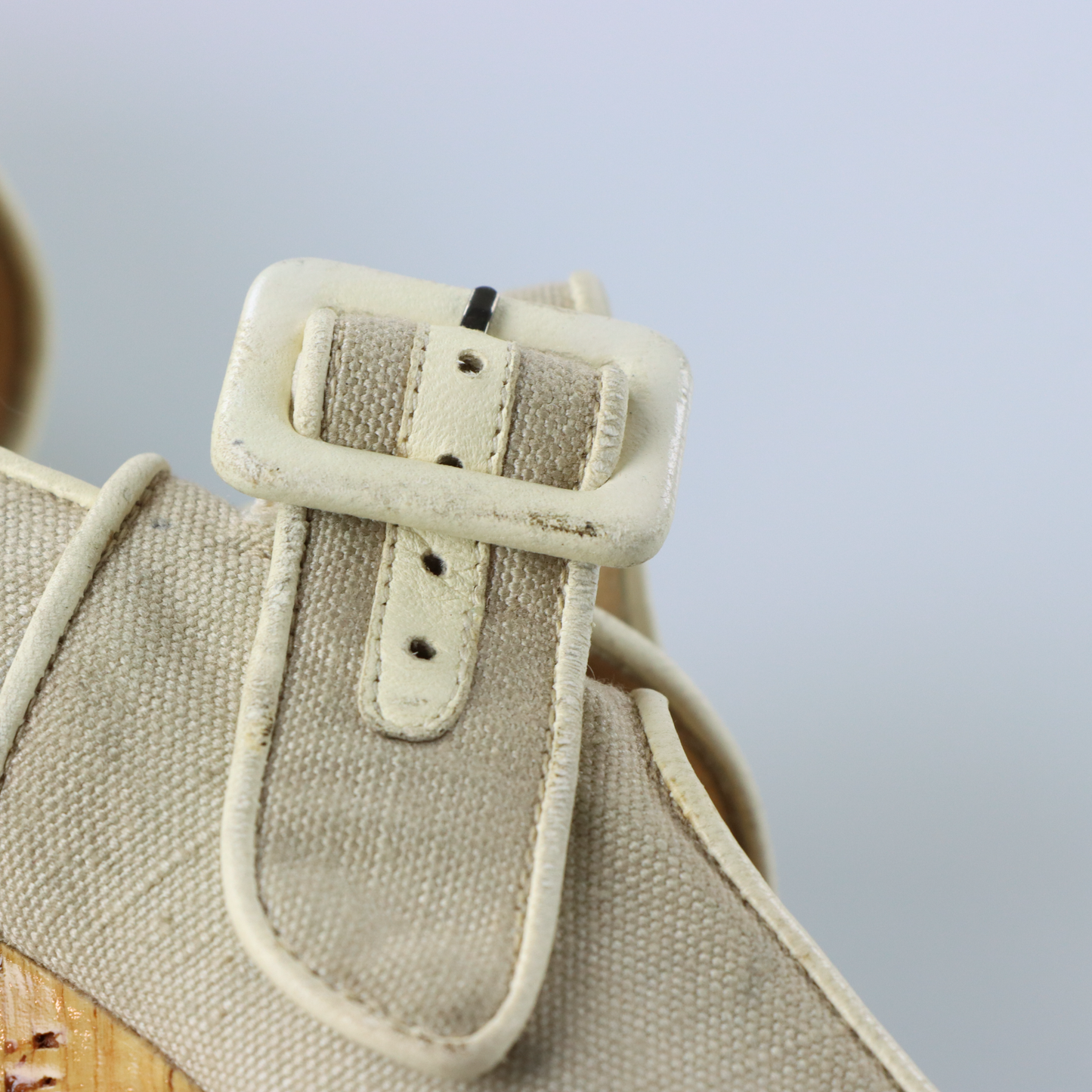 CHRISTIAN LOUBOUTIN Ecru Canvas Melides Peep Toe Wedge Sandals (41)