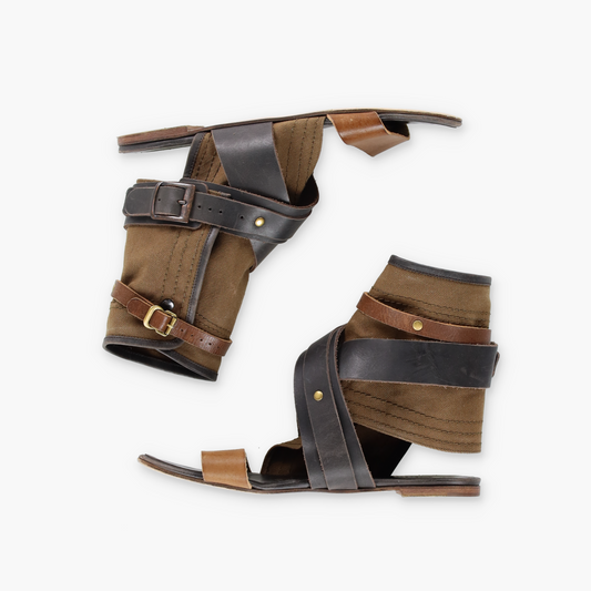 CHLOE Italian Made Canvas & Leather Adjustable Buckle Strap Gladiator Sandals (37.5)