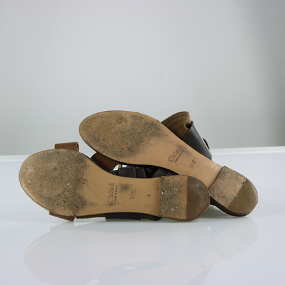CHLOE Italian Made Canvas & Leather Adjustable Buckle Strap Gladiator Sandals (37.5)