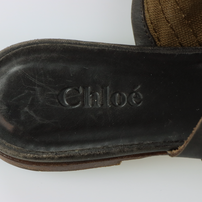 CHLOE Italian Made Canvas & Leather Adjustable Buckle Strap Gladiator Sandals (37.5)