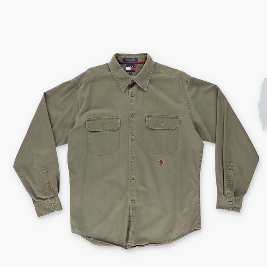 TOMMY HILFIGER Double Pocket Khaki Green Button Up Long Sleeve Shirt (L)