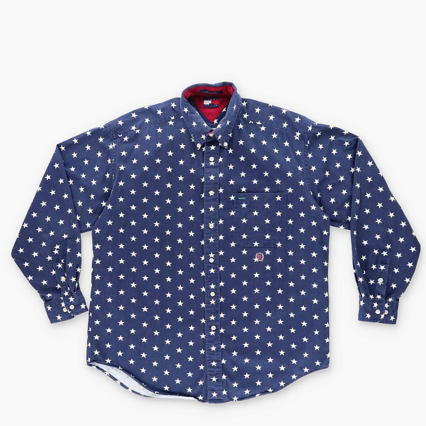 TOMMY HILFIGER USA Star Print Navy Button Up Long Sleeve Shirt (XL)