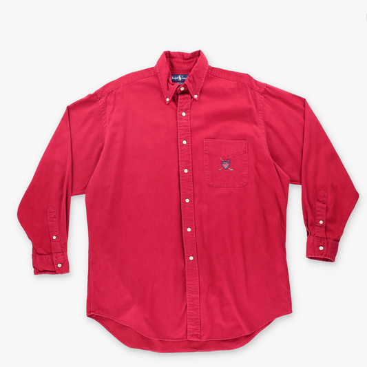 RALPH LAUREN POLO Embroidered Crest Red Button Up Long Sleeve Shirt (L)