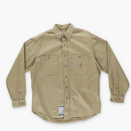 CARHARTT FRS92 'Fire Resistant' Tan Workwear Button Up Long Sleeve Shirt (M)