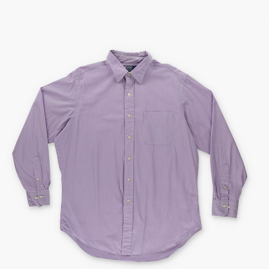 RALPH LAUREN POLO 'Andrew' Classic Fit Purple & White Striped Button Up Shirt (L)