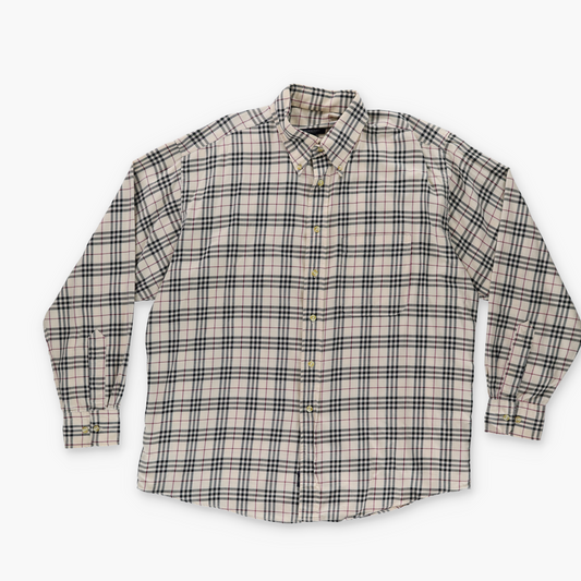 BURBERRY 'USA Made' Classic Plaid Print Long Sleeve Button Up Shirt (L)