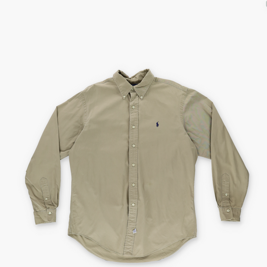 RALPH LAUREN Embroidered Small Pony Tan Button Up Long Sleeve Shirt (L)