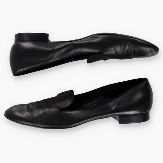 SAINT LAURENT Black Leather Italy Made Slip On Loafers (42)