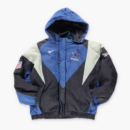 REEBOK Dallas Cowboys Football Embroidered Hooded NFL Windbreaker Jacket (L)