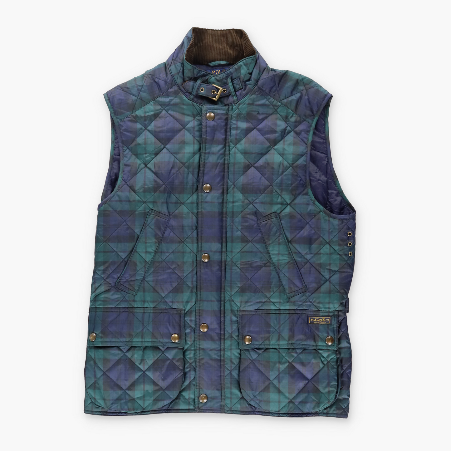 POLO RALPH LAUREN Plaid Quilted Corduroy Buckle Collar Vest (M)