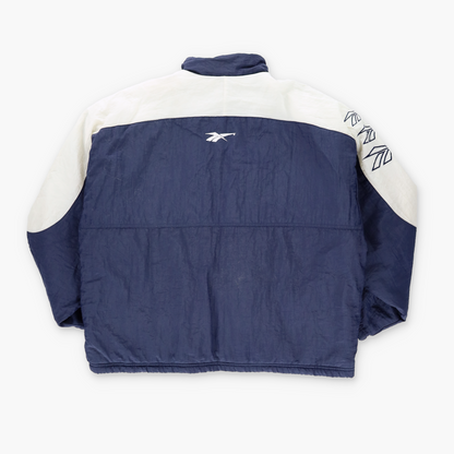 REEBOK Embroidered 3-Logo Navy & White Retro Windbreaker Jacket (L)