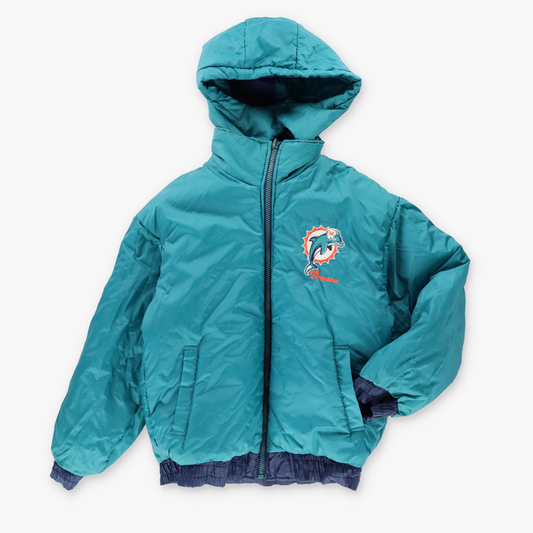 Vintage DOLPHINS Reversible NFL Football PRO PLAYER Hooded Jacket (S)