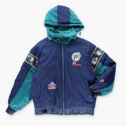 Vintage DOLPHINS Reversible NFL Football PRO PLAYER Hooded Jacket (S)