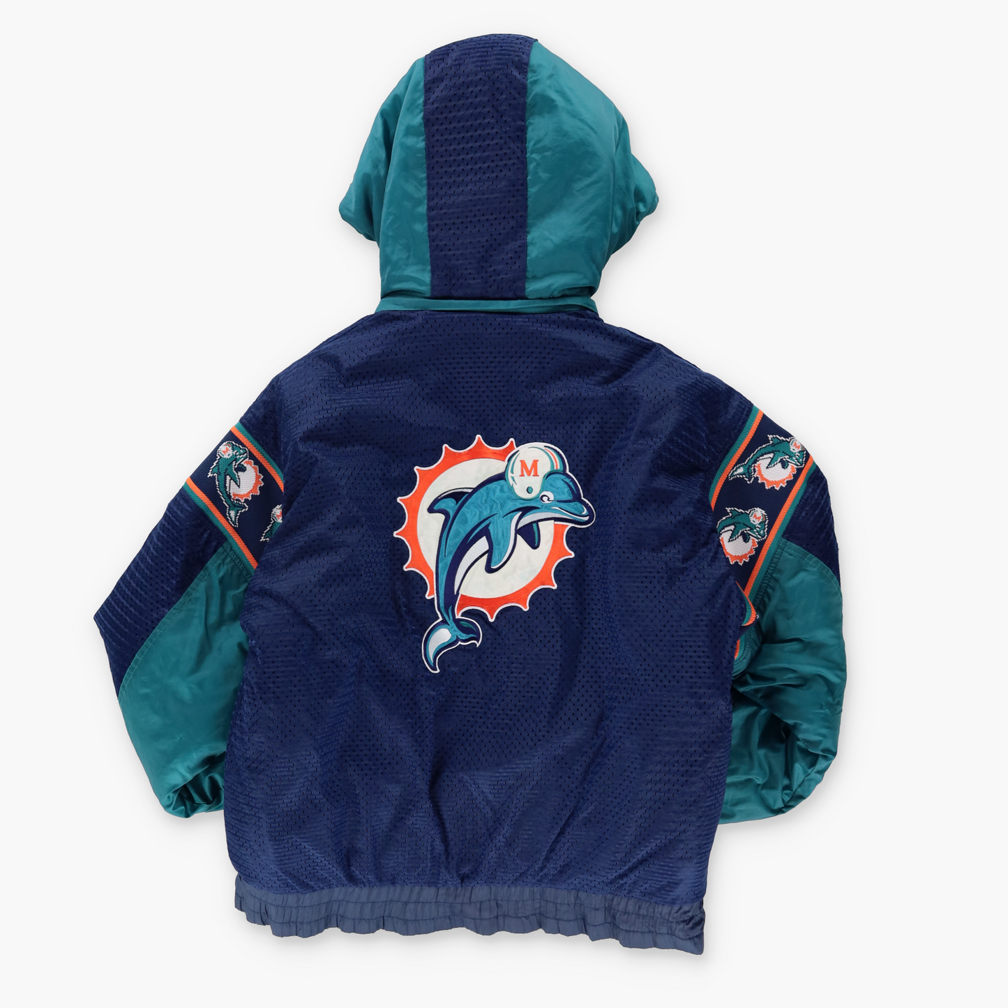 Vintage DOLPHINS Reversible NFL Embroidered Football Hooded Jacket (M-L)