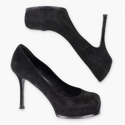 YVES SAINT LAURENT YSL Suede Platform Black Pump Heels (38.5)