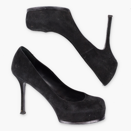 YVES SAINT LAURENT YSL Suede Platform Black Pump Heels (38.5)