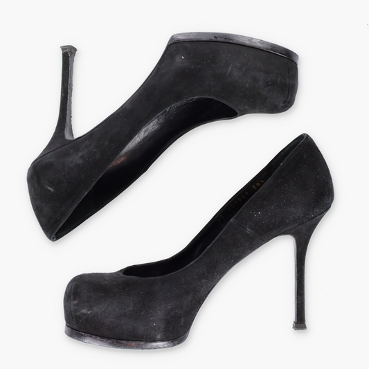 YVES SAINT LAURENT YSL Suede Platform Black Pump Heels (38.5)