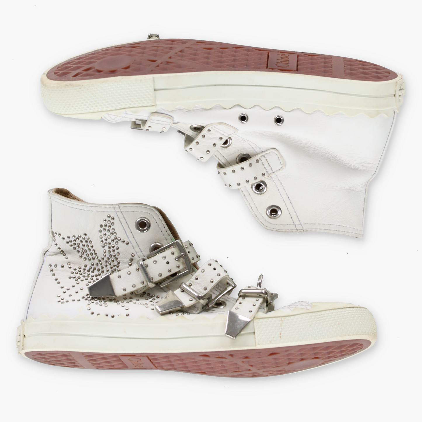 CHLOE 'Susanna' Silver Hardware Buckle High Top Spain Made Sneaker (38)