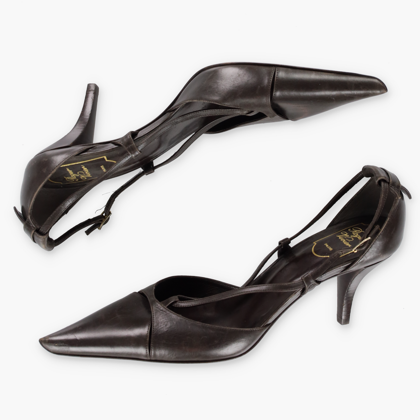 ROGER VIVIER Cut Out Italy Made Brown Slingback Heels (40.5)