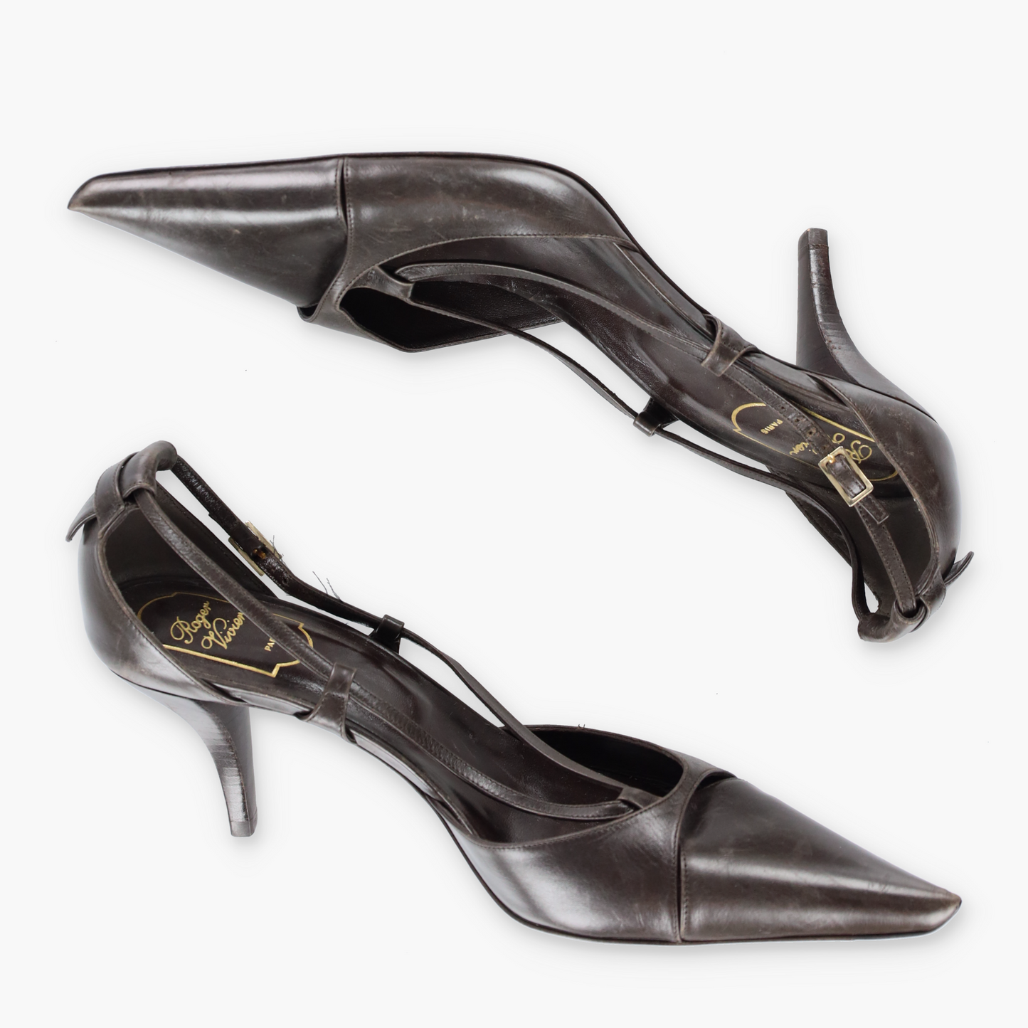 ROGER VIVIER Cut Out Italy Made Brown Slingback Heels (40.5)
