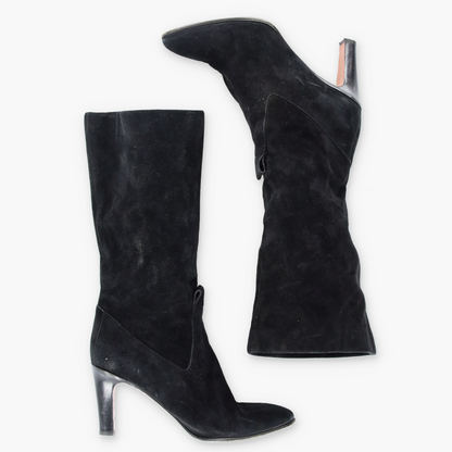 CHLOE Suede Black Heeled Italy Made Calf Boots (36.5)