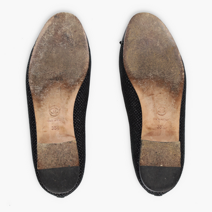 CHANEL Signature 'CC' Logo Black & Silver Italian Made Ballet Flats (38.5)