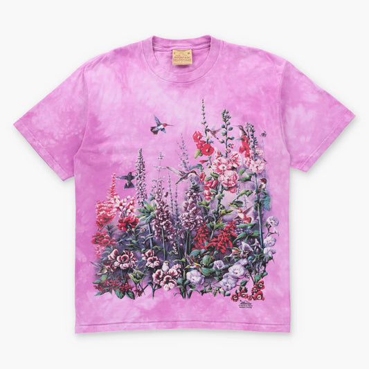 Vintage 1999 THE MOUNTAIN Wanda Mumm Hummingbird Floral Pink Tie Dye Tee (M-L) ***COCO Vintage Sole Melbourne