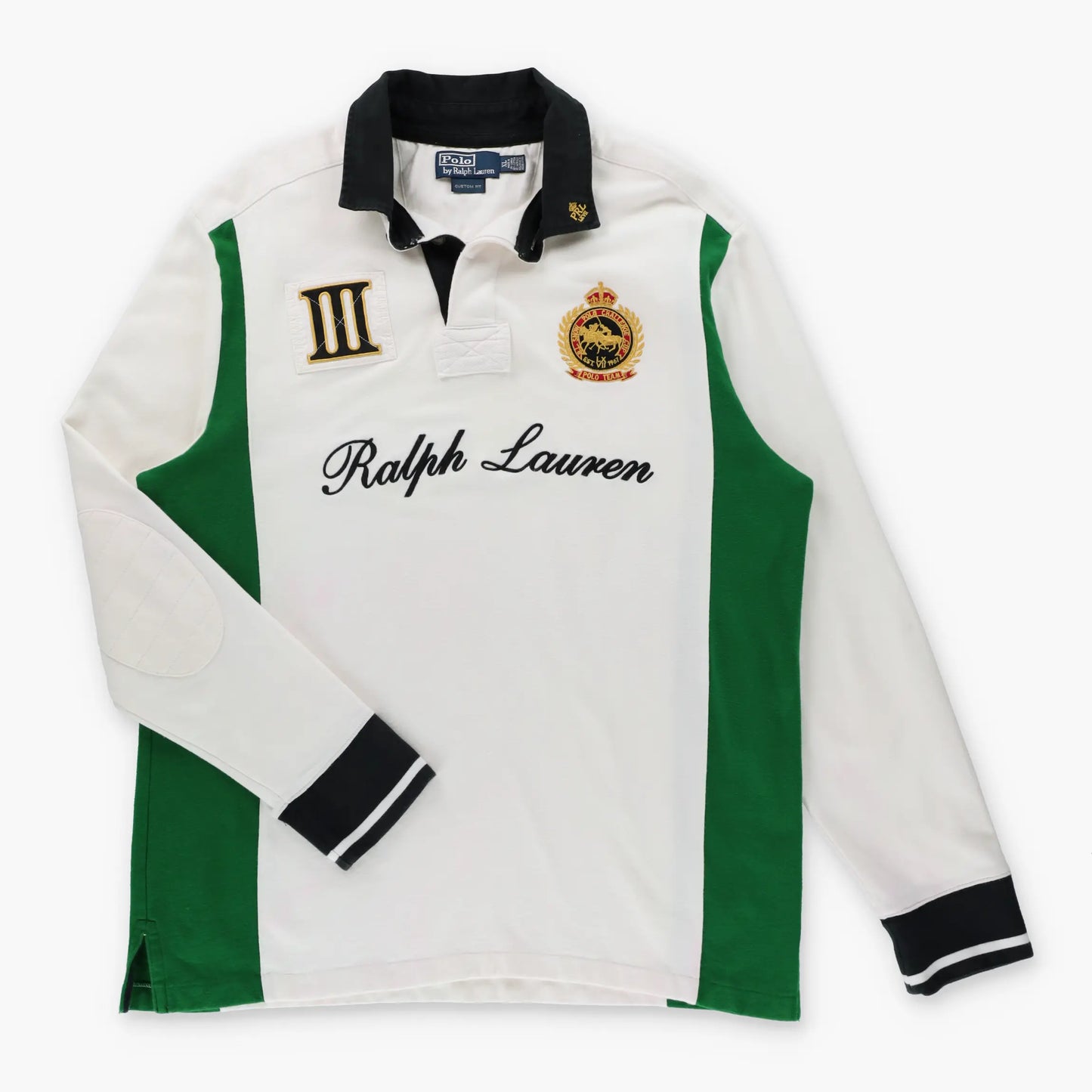 RALPH LAUREN POLO Custom Fit 'Snow Challenge Cup' Green & White Rugby Jumper (L-XL TALL) ***COCO - Vintage Sole Melbourne