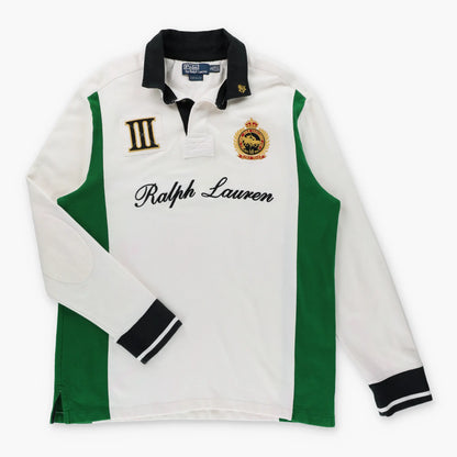 RALPH LAUREN POLO Custom Fit 'Snow Challenge Cup' Green & White Rugby Jumper (L-XL TALL) ***COCO - Vintage Sole Melbourne