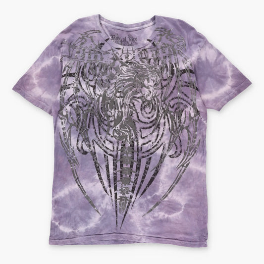 RING OF FIRE Y2K Silver 3D Print USA Made Tie Dye Purple T-Shirt (L-XL)