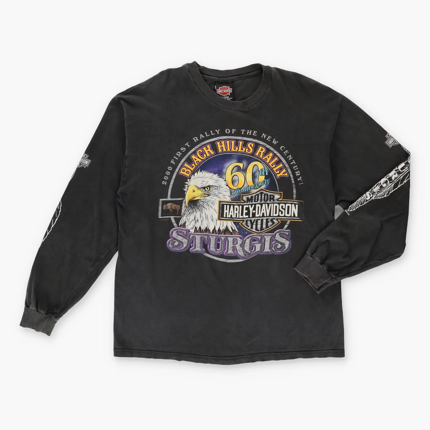 Vintage HARLEY DAVDISON 60th Anniversary USA Made Motorcycle Long Sleeve T-Shirt (L)