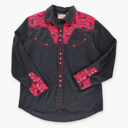 Vintage SCULLY Western Snap Button Red & Black Embroidered Long Sleeve Shirt (XL)