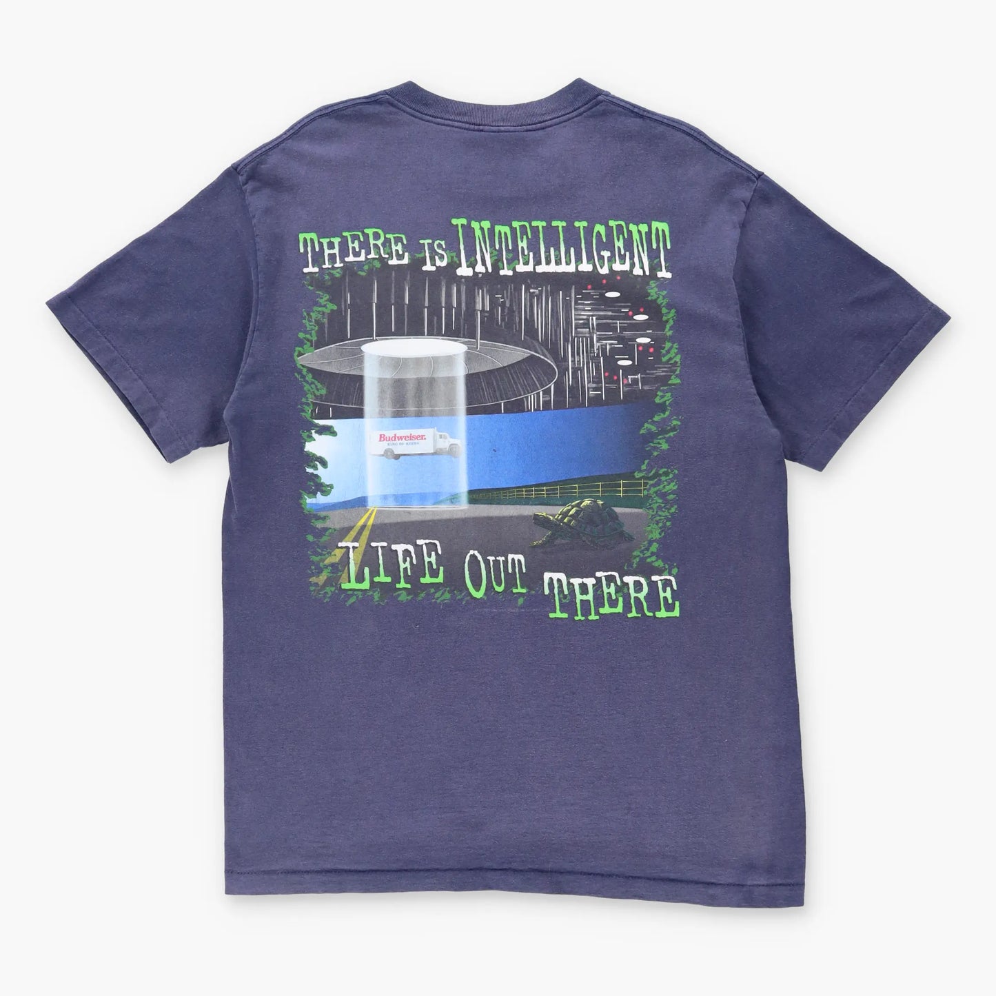 Vintage BUDWEISER 'There is Intelligent Life Out There' UFO Single Stitch Promo T-Shirt (L)