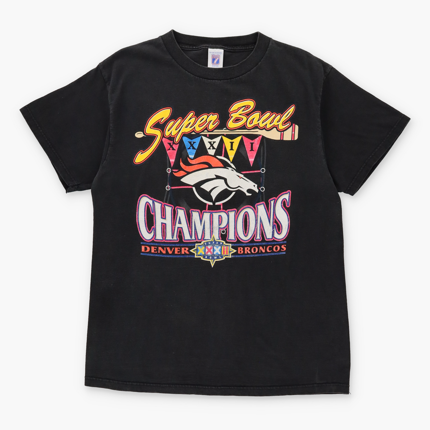 SUPER BOWL XXXII Champions Denver Broncos Vintage Black T-Shirt (L) Vintage Sole Melbourne