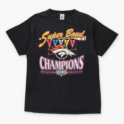 SUPER BOWL XXXII Champions Denver Broncos Vintage Black T-Shirt (L) Vintage Sole Melbourne