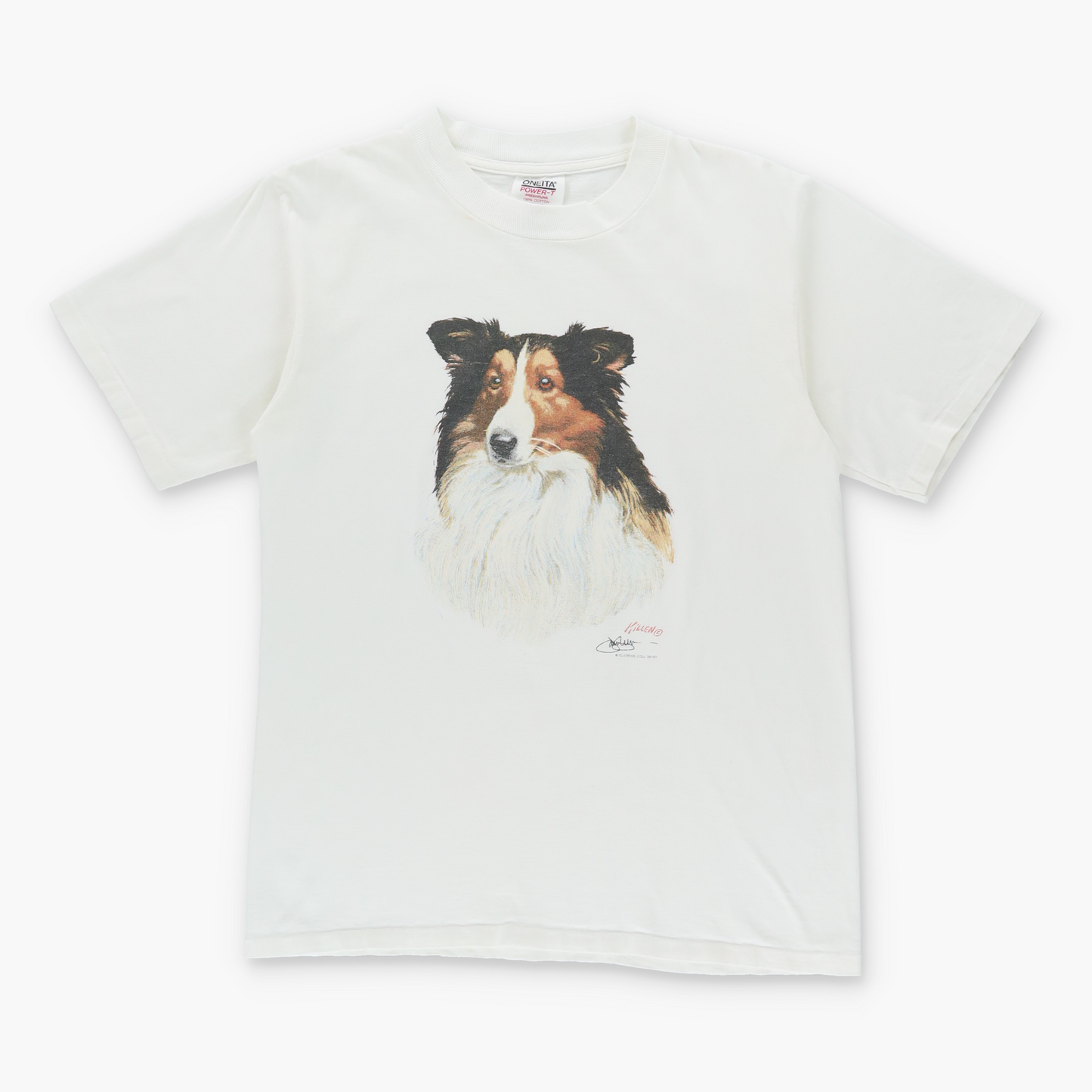 Vintage 90's Sheltie Collie Dog White USA Made Single Stitch T-Shirt (M) Vintage Sole Melbourne