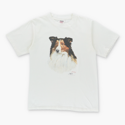 Vintage 90's Sheltie Collie Dog White USA Made Single Stitch T-Shirt (M) Vintage Sole Melbourne