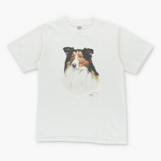 Vintage 90's Sheltie Collie Dog White USA Made Single Stitch T-Shirt (M)