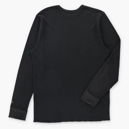 FOX Big Logo Graphic Black Waffle Knit Vintage Long Sleeve Thermal Tee (XL TALL)