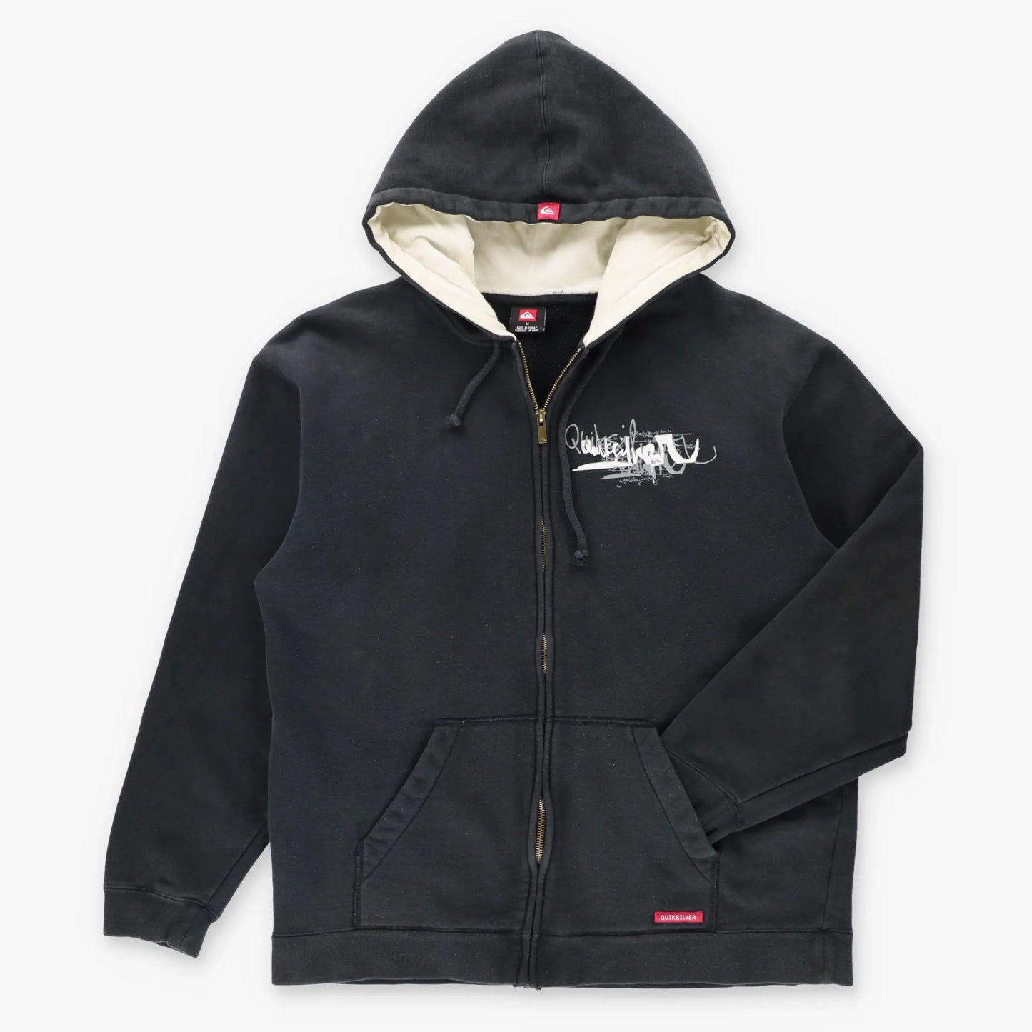 QUIKSILVER Logo Graphic Full Zip Black Fleece Lined Hoodie Sweatshirt (M)