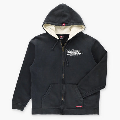 QUIKSILVER Logo Graphic Full Zip Black Fleece Lined Hoodie Sweatshirt (M)