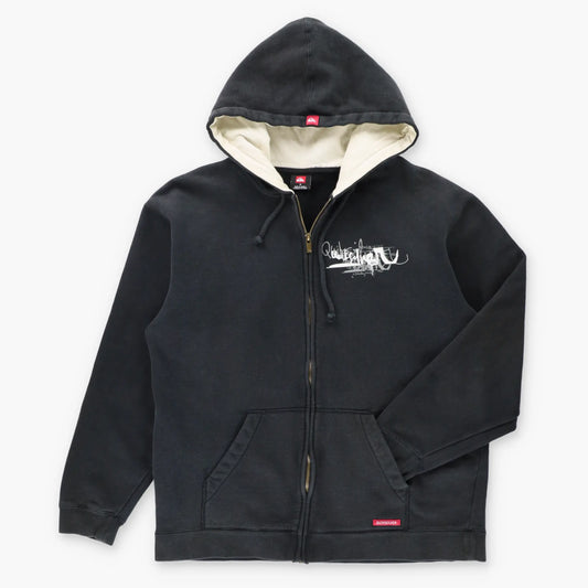 QUIKSILVER Logo Graphic Full Zip Black Fleece Lined Hoodie Sweatshirt (M)