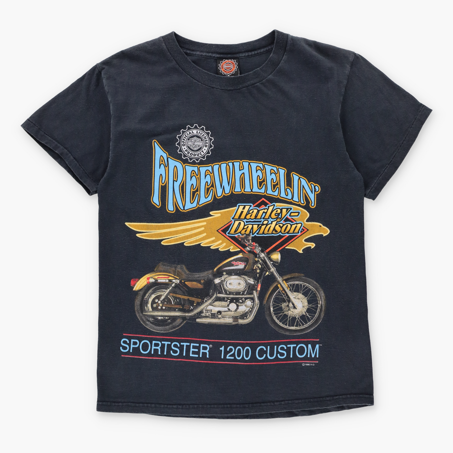 Vintage 1996 HARLEY DAVIDSON "Freewheelin' Sportster 1200 Custom" USA Made Black T-Shirt (M) Vintage Sole Melbourne