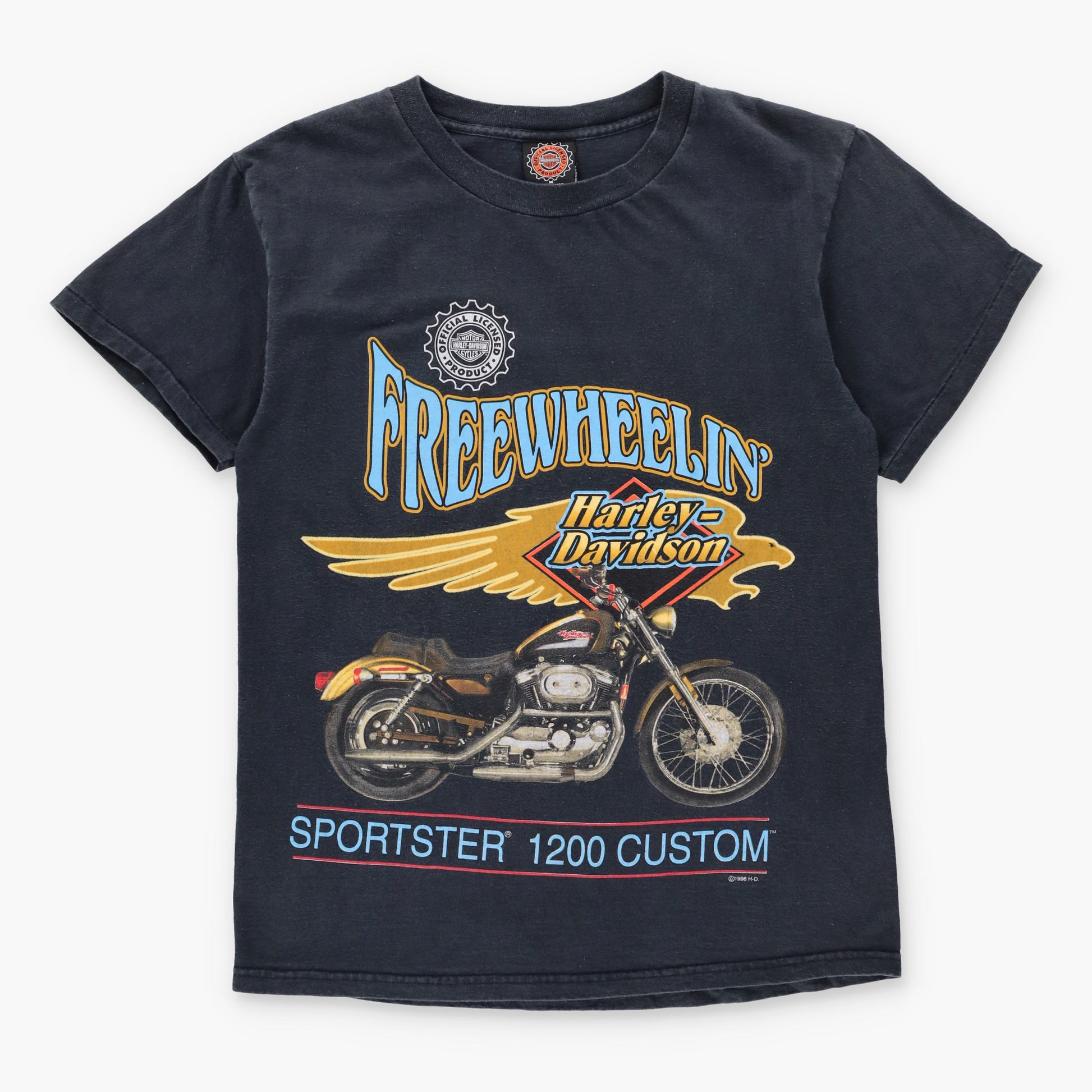Vintage 1996 HARLEY DAVIDSON "Freewheelin' Sportster 1200 Custom" USA Made Black T-Shirt (M) Vintage Sole Melbourne