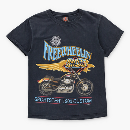 Vintage 1996 HARLEY DAVIDSON "Freewheelin' Sportster 1200 Custom" USA Made Black T-Shirt (M) Vintage Sole Melbourne