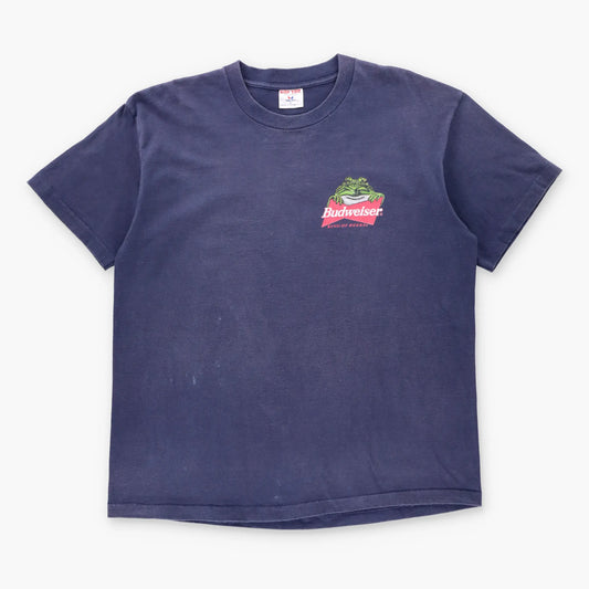Vintage 1997 Budweiser Beer & Frogs "This Bud's For You!" Navy Single Stitch Tee USA Made (XL)