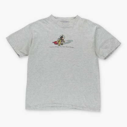 Vintage 1995 CURIOUS GEORGE Space Monkey Parachuting Grey Single Stitch T-Shirt (M) Vintage Sole Melbourne