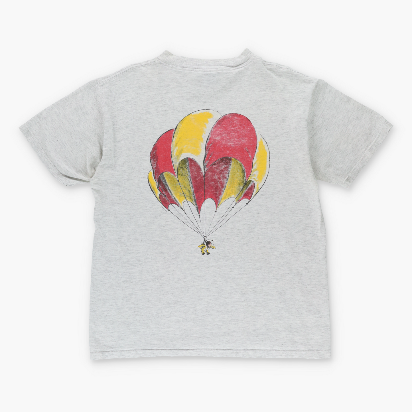 Vintage 1995 CURIOUS GEORGE Space Monkey Parachuting Grey Single Stitch T-Shirt (M) Vintage Sole Melbourne