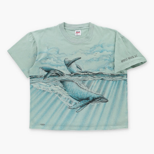Vintage Whales All Over Print Single Stitch San Segal Boxy Tee USA Made (L)
