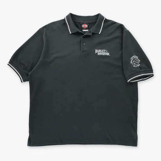 HARLEY DAVIDSON Embroidered Logo Livermore California Black Polo Shirt (XXL)